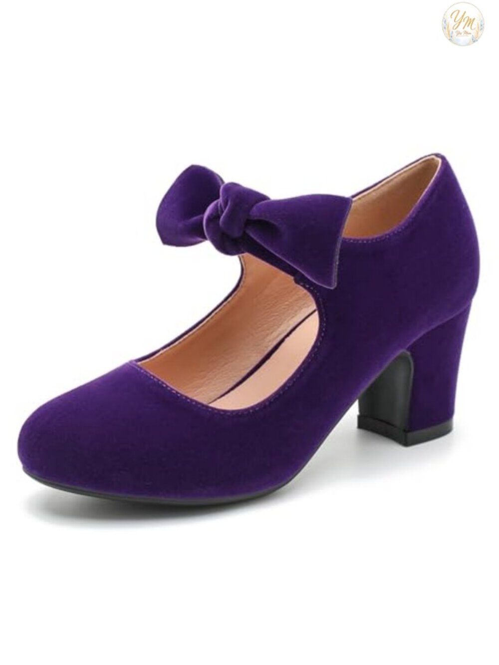 Mary Jane Pumps Block Heel Bow Round Toe Slip On Dress Shoes